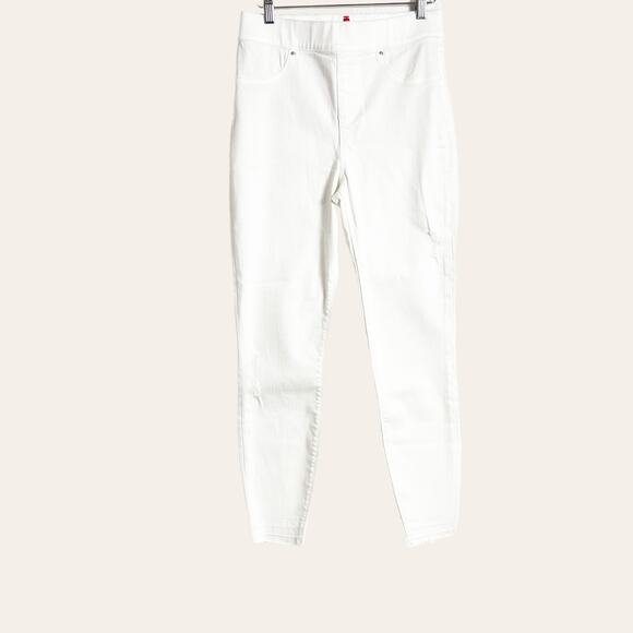 Spanx White Ripped Raw Hem Pull-On Denim Skinny Jean Jeggings Size M - Picture 3 of 9